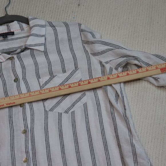 Adrianna Papell Striped Linen Blend Shirt M Button Up - Picture 5 of 8